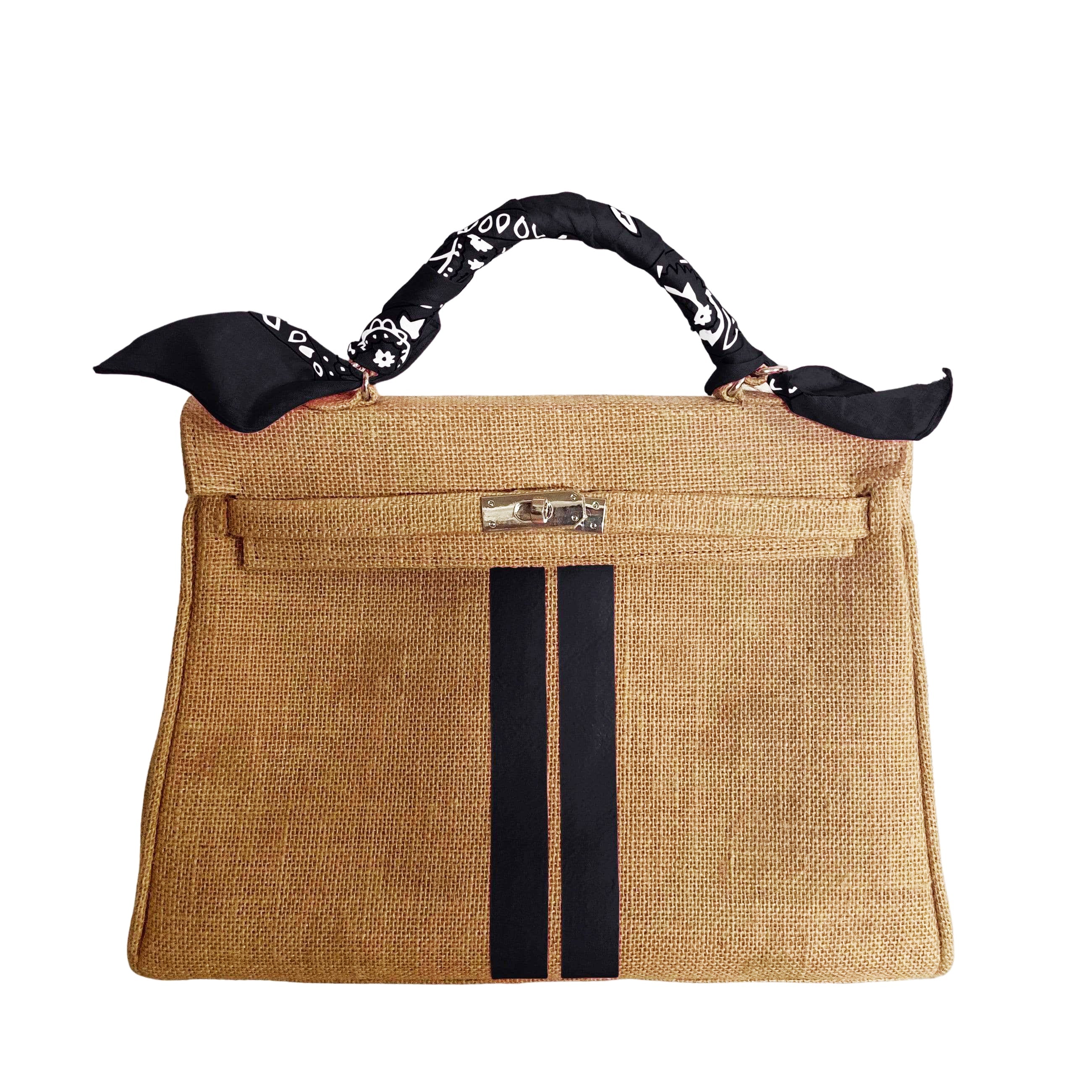 24H Kelly Style Jute Handbag with Stripes-Museo Factory-MyTindy