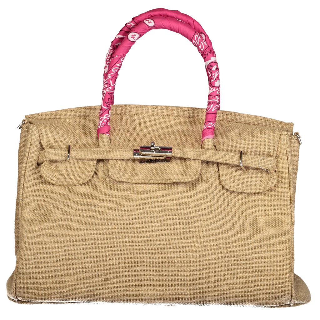 Lalo Tote — Jute + Fuschia Bandana