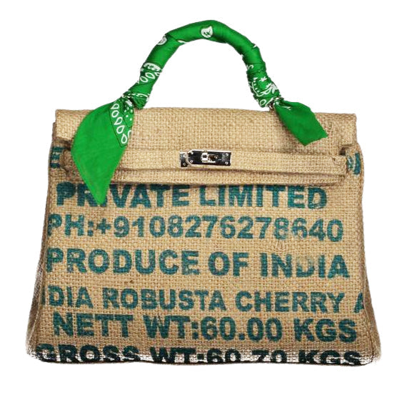 Mini Kelly Style Green Coffee Jute Handbag-Museo Factory-MyTindy