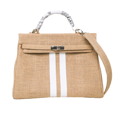 24H Kelly Style Jute Handbag with Stripes-Museo Factory-MyTindy
