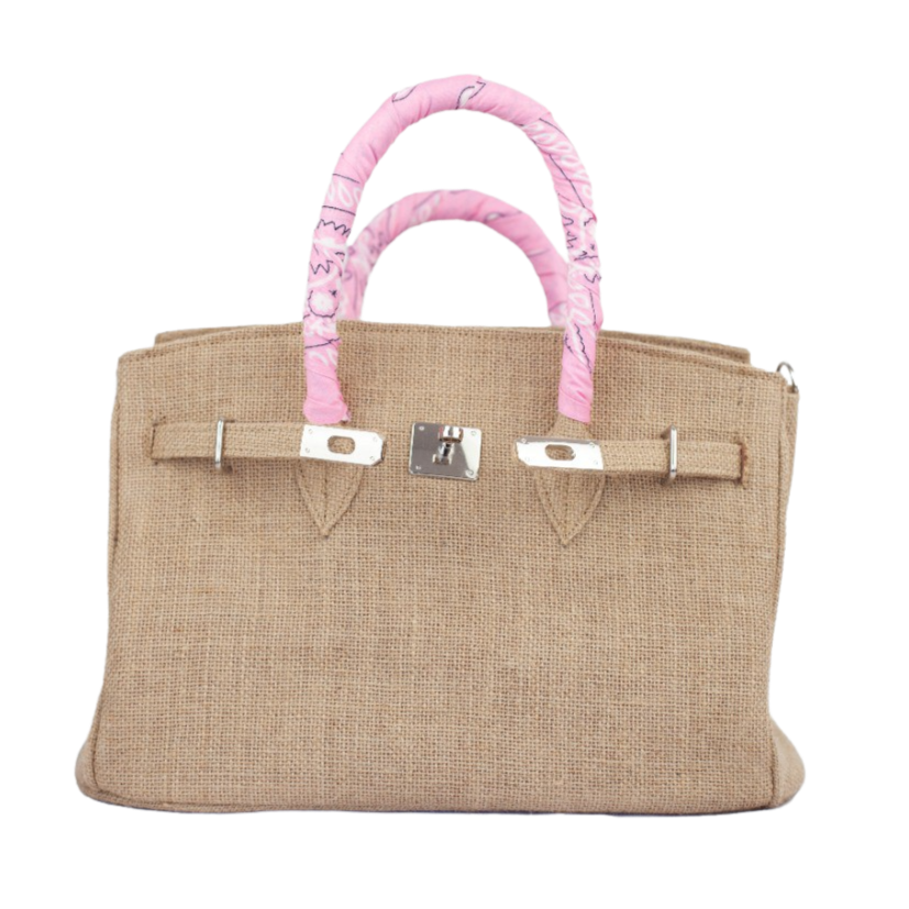 Lalo Tote — Jute + Pink Bandana